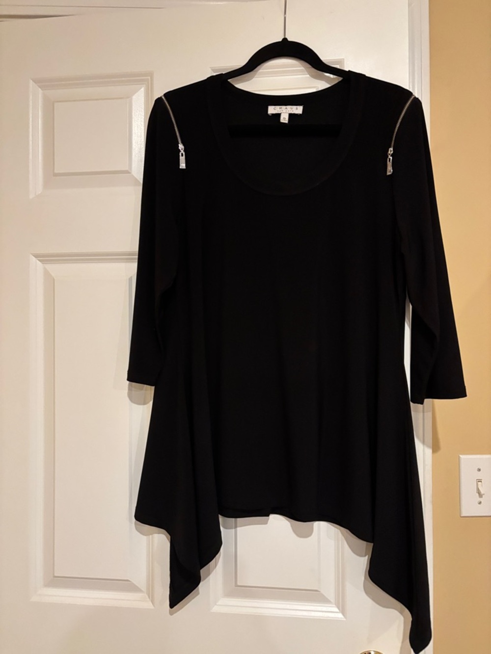 Chaus Black Asymmetric Zip-Shoulder Tunic
